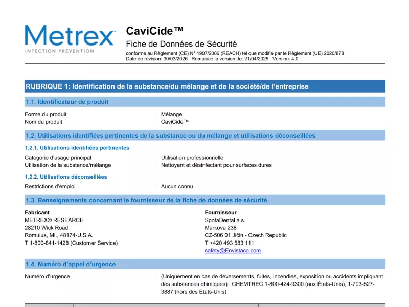 CaviCide EU REACH FR SDS