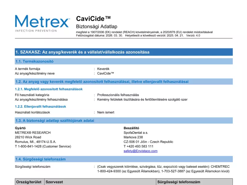 CaviCide EU REACH HU SDS