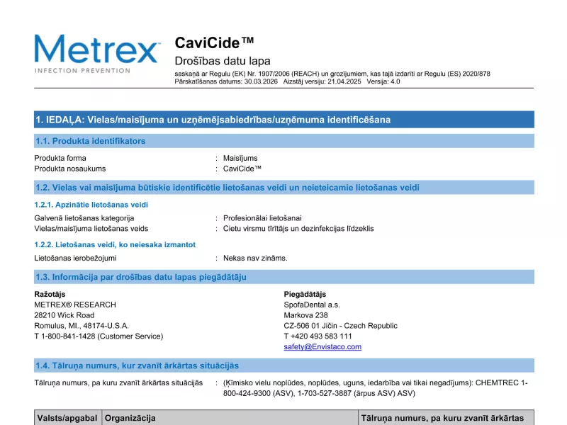 CaviCide EU REACH LV SDS