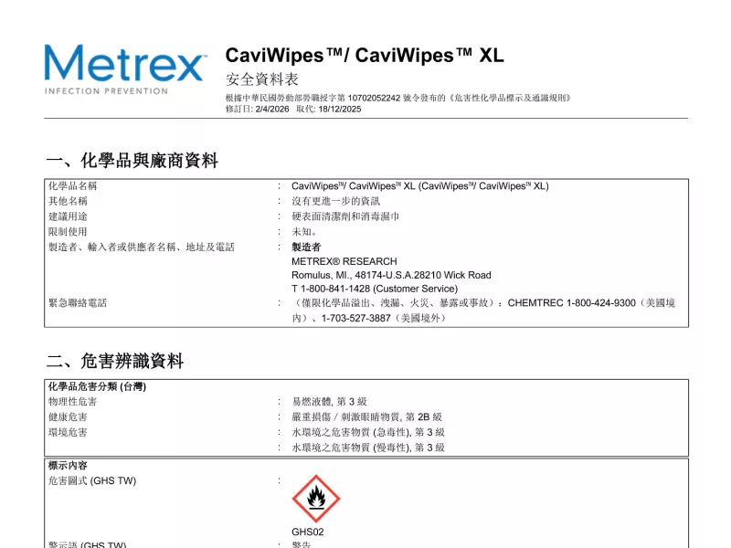 CaviWipes (All Sizes) TC GHS TW SDS