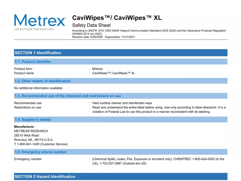 CaviWipes (All Sizes) US GHS SDS