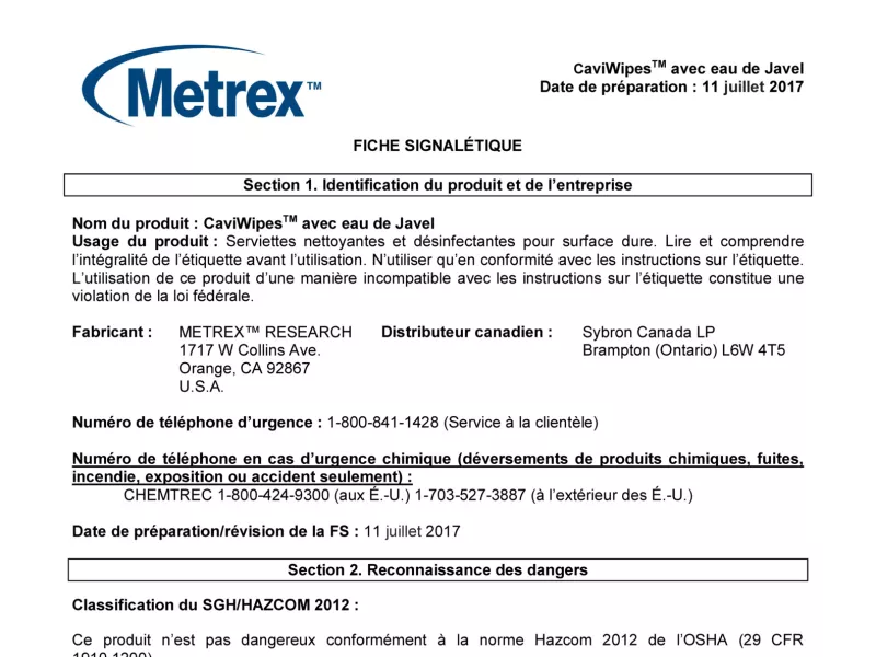 CaviWipes Bleach SDS GHF - French
