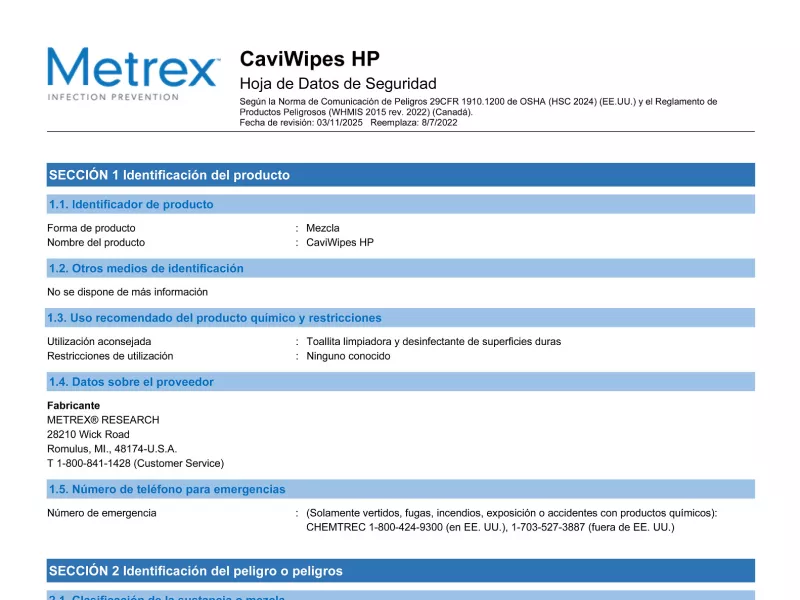 CaviWipes HP GHS SP_LatAm SDS