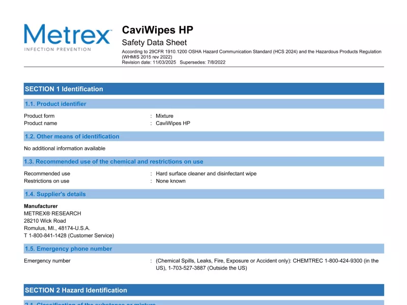 CaviWipes HP US GHS SDS