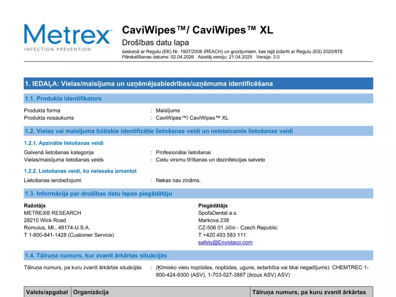 CaviWipes SDS EU REACH Latvian