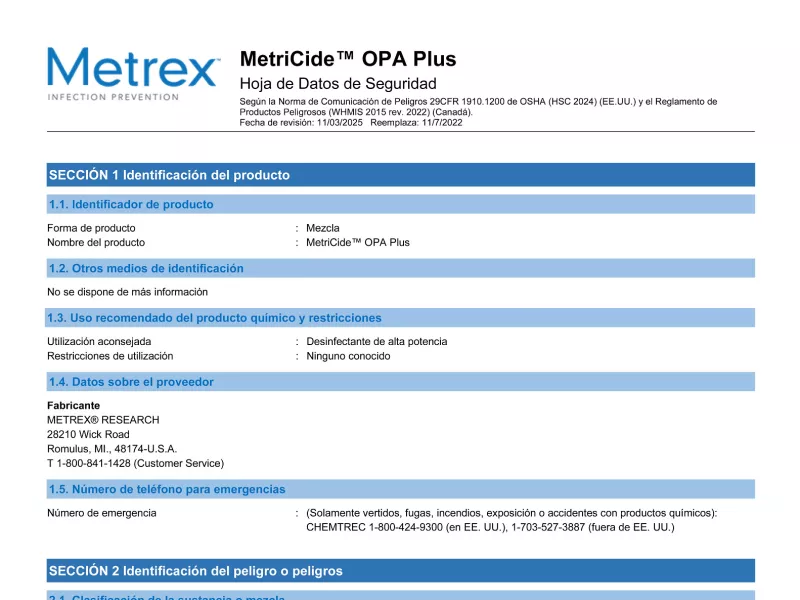 MetriCide OPA Plus GHS SP_LatAm SDS
