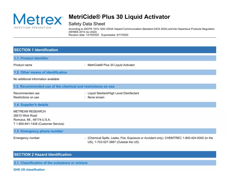 MetriCide Plus 30 Liquid Activator EN GHS US SDS