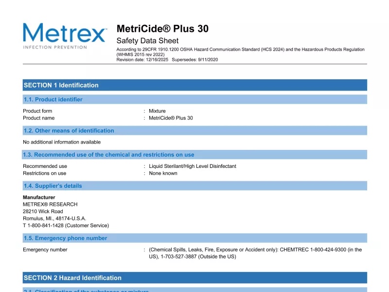 MetriCide Plus 30 US GHS SDS