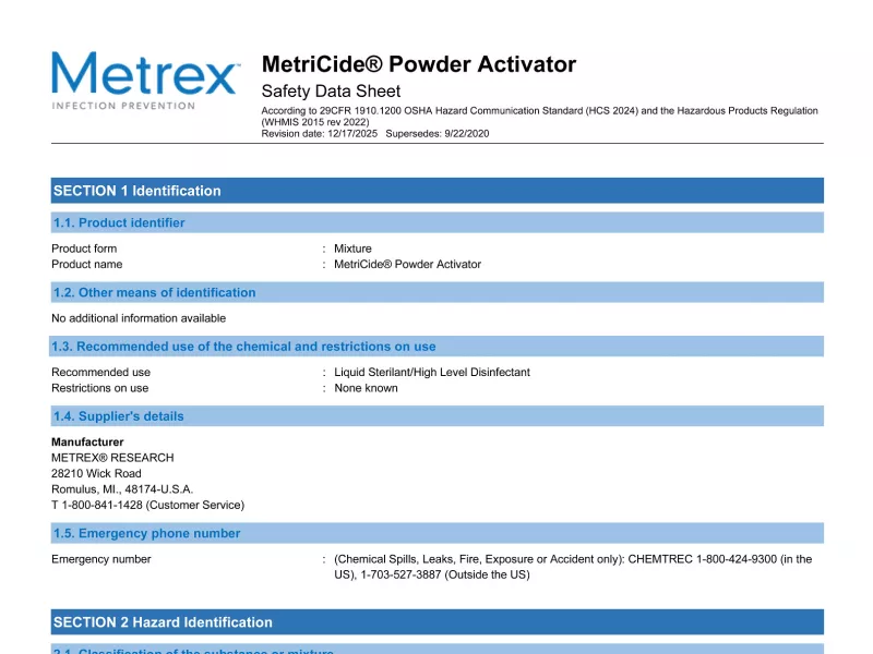 MetriCide Powder Activator EN GHS US SDS