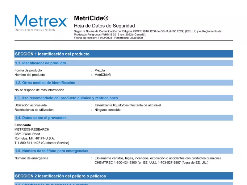 MetriCide SP Lat Am GHS SDS
