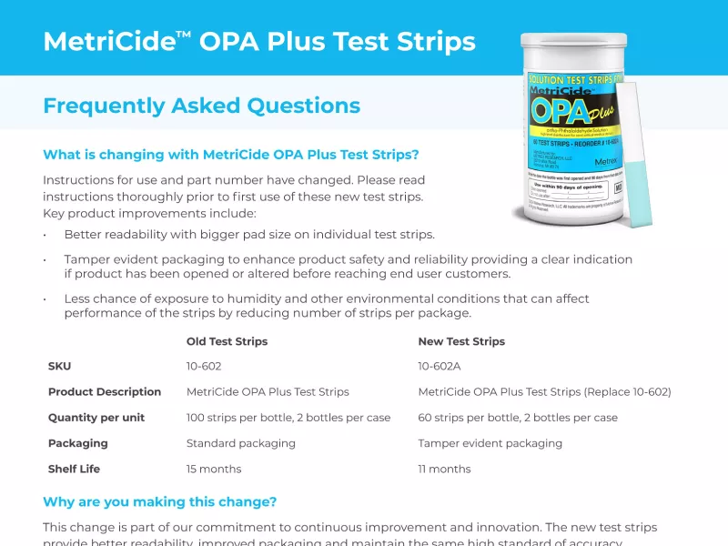 MetriCide OPA Plus Test Strips FAQ